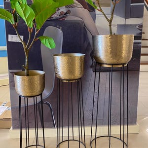 3-piece vase set, brass vase, decorative vase, high vase, flower pot for living room, door entrance flower pot model, pedestal planter