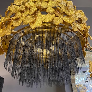 Solid brass chandelier, Solid brass cast chandelier, Solid brass leaf chandelier, Round Chandelier, Brass chandelier with chain decor,