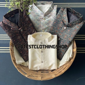 Herren Koti Kurta Pyjama für Hochzeit Fertige Koti Kurthas Pyjama Bollywood Indian Jacket Style Gestickte Kurtas Ethnic Party Wear Herren Outfits