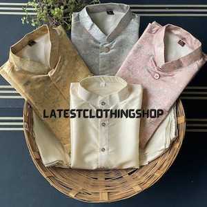 Herren Kurta Pyjama mit Koti Indische Hochzeitsfeier Männer Koti Kurthas Payjama Jacke Stil bereit zu tragen Empfang Kurta Ethnic Navratri Festive