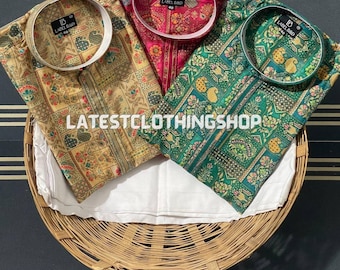Printed Mens Kurta Pajama: Indian Bollywood Ethnic Wedding Wear