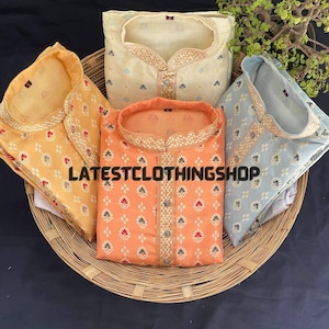 Jacquard Silk Mens Kurta with Pajama, Traditional Silk Kurta for Wedding, Stylish Kurta Pyjama Set,Indian Pakistani Ethnic Wear Men&#39;s Outfit
