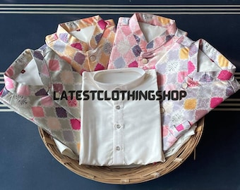 Conjunto de pijama kurta koti de seda jacquard para hombre, ropa de boda india