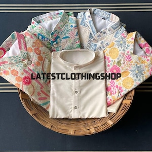 Exklusive Herrenweste für die Hochzeit, Designer mehrfarbig bedrucktes Nehru-Jackenset, Koti Kurta mit elastischer Hose, indisches ethnisches Herrenoutfit