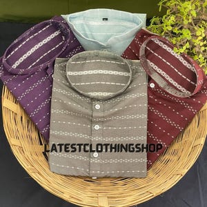 Soft Cotton Weaving Mens Kurta Pajama, Indian Ethnic Wear Readymade Kurtas, Eid Festival Wear Cotton Kurta with Pyjama for Man,Stylish Kurta