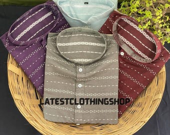 Woven Soft Cotton Kurta Pajama Set, Indian Ethnic Menswear