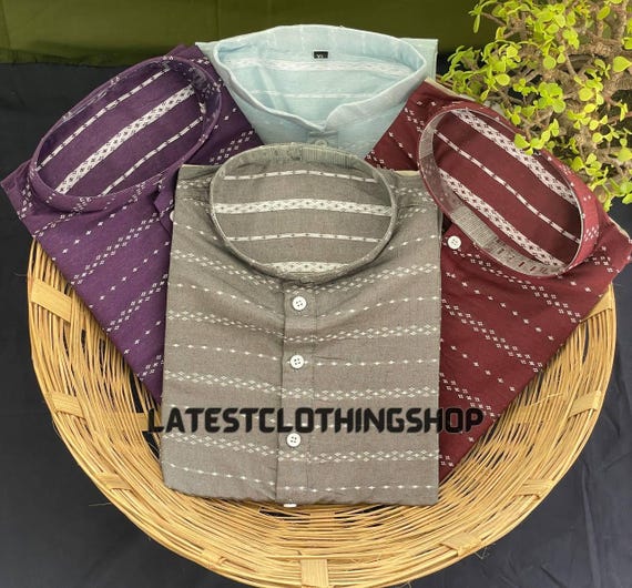 Woven Soft Cotton Kurta Pajama Set, Indian Ethnic Menswear