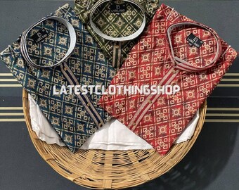 Kurta-pyjamaset voor heren voor feestelijke Indiase bruiloftskleding Bedrukte outfit
