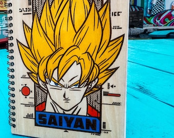 Wooden Goku sketchbook  | Hand painted wood | Cartoon | Comic | DBZ | anime | Geek