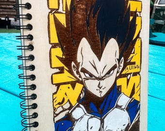 Wooden Vegeta sketchbook  | Hand painted wood | Cartoon | Comic | DBZ | anime | Geek