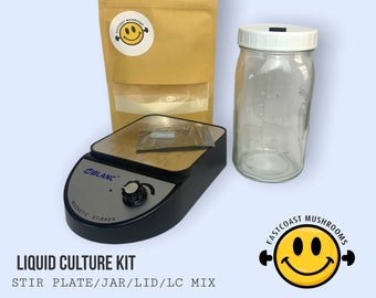 Liquid Culture Kit - Stir Plate & Bar, Aussie Mason Jar, Liquid Culture Lid, and Liquid Culture PreMix