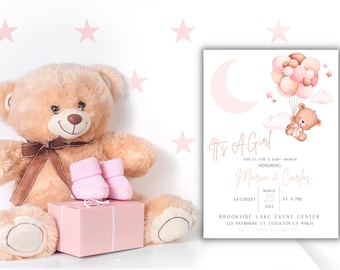 It’s a Girl Baby Shower Invitation | Editable Canva Template | Digital Pink Invite