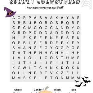 Fun Halloween puzzle for children, easy halloween word search, educational halloween kid friendly brain teaser, jubilantt art