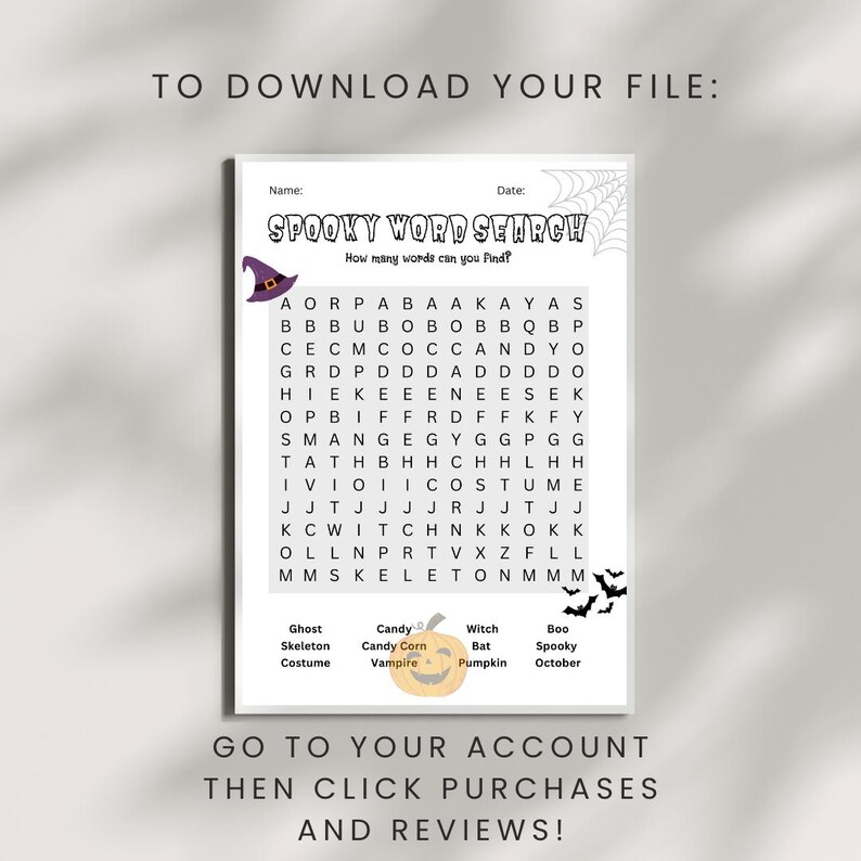 Download file, digital download, etsy purchases word find, halloween spooky activity, kid friendly classroom teacher activity, Jubilantt Art