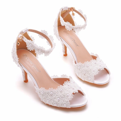Handmade Pearl shops Lace Low Heels,Wedding Shoes,Bridal Shoes,Bridal Heels,Wedding Sandals,Wedding Dress Shoes,white wedding dress.