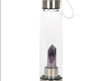 Amethyst Calming Glass Water Bottle, Amethyst water bottle Glass water bottle Crystal water bottle Yoga water bottle Meditation water bottle