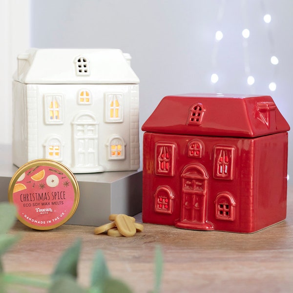 White or Red Ceramic House Oil Burner or wax burner, christmas home decor, gift, present , winter decor
