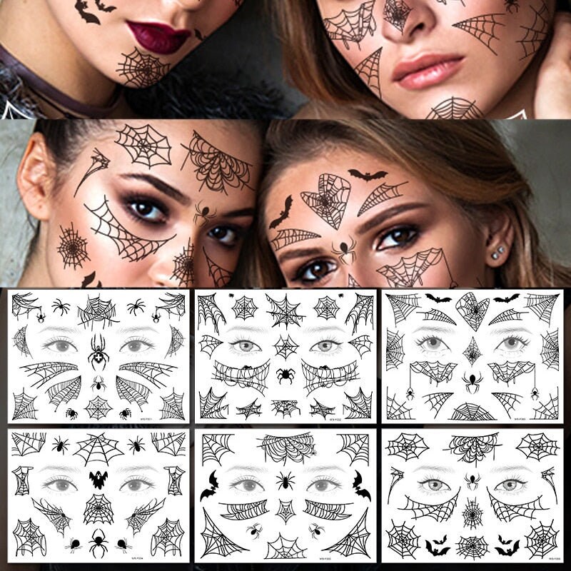 12 Pieces Spider Net Scary Face Tattoos Halloween Makeup - Etsy