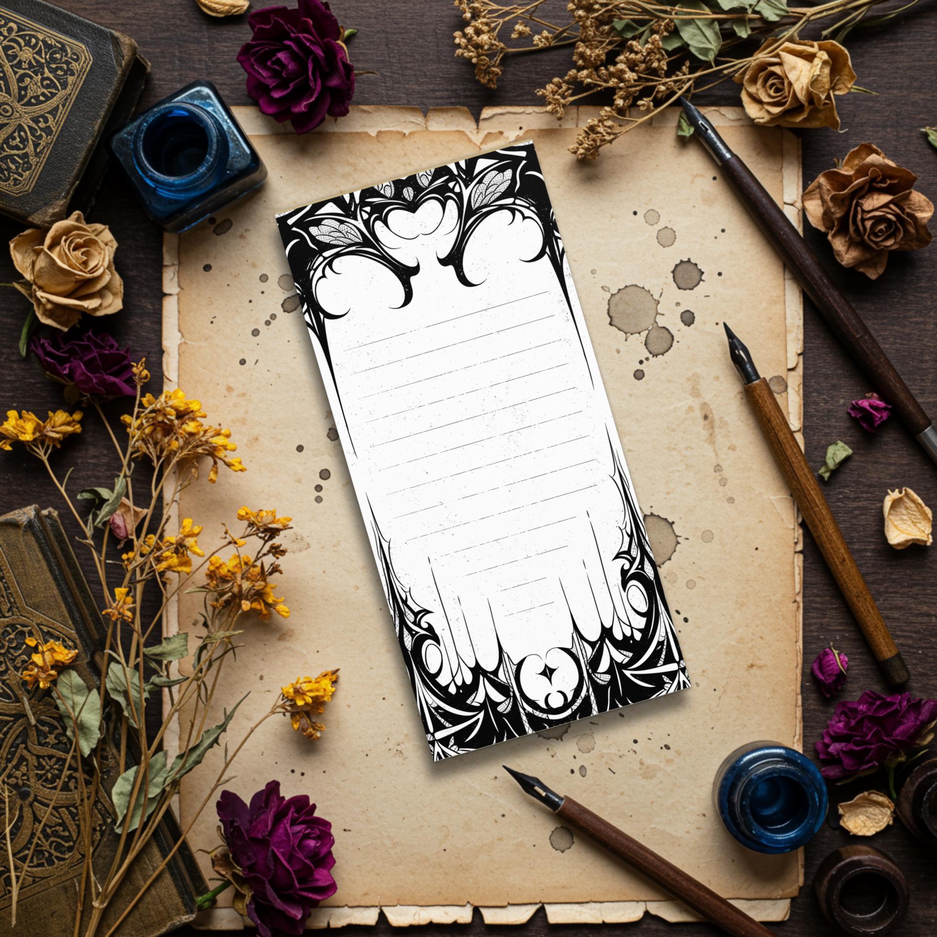 Goth Notepad Gothic Ornate Blackwork Notepad | Dark Academia Office, Magnetic Tear ...