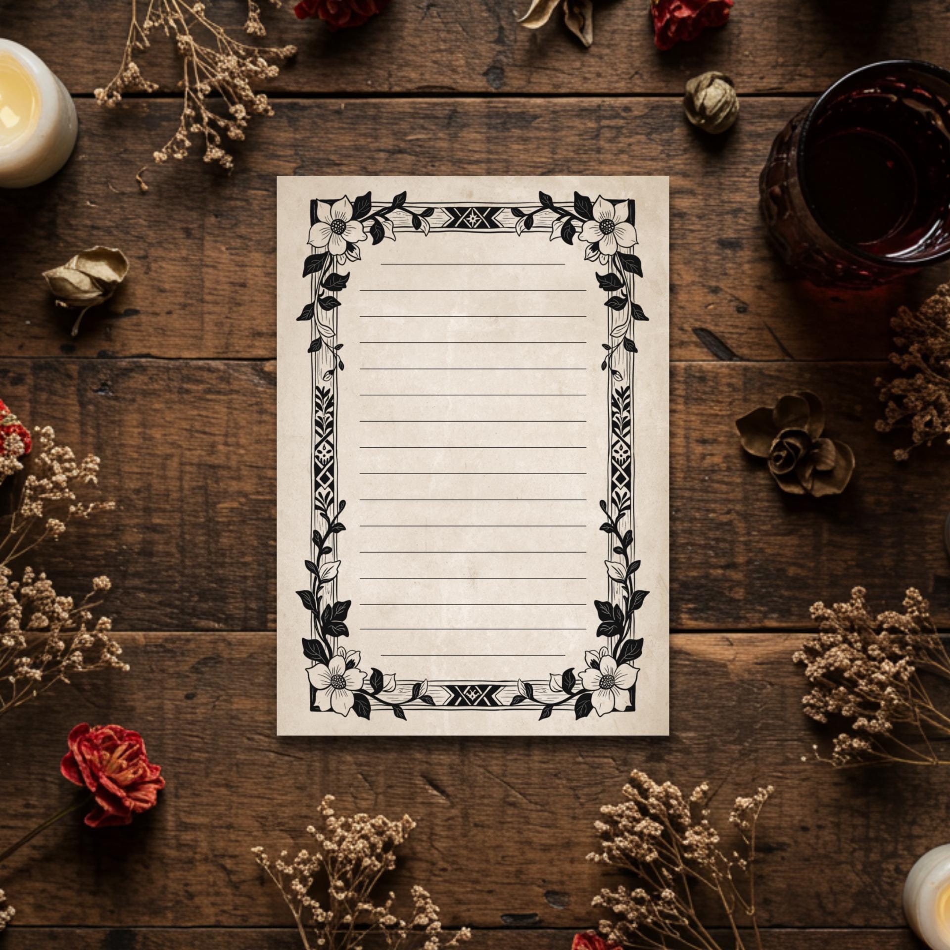 Notepad Template Goth Simple Gothic Border Post-it Notepad | Lined or Unlined, Aged Parchment Style ...
