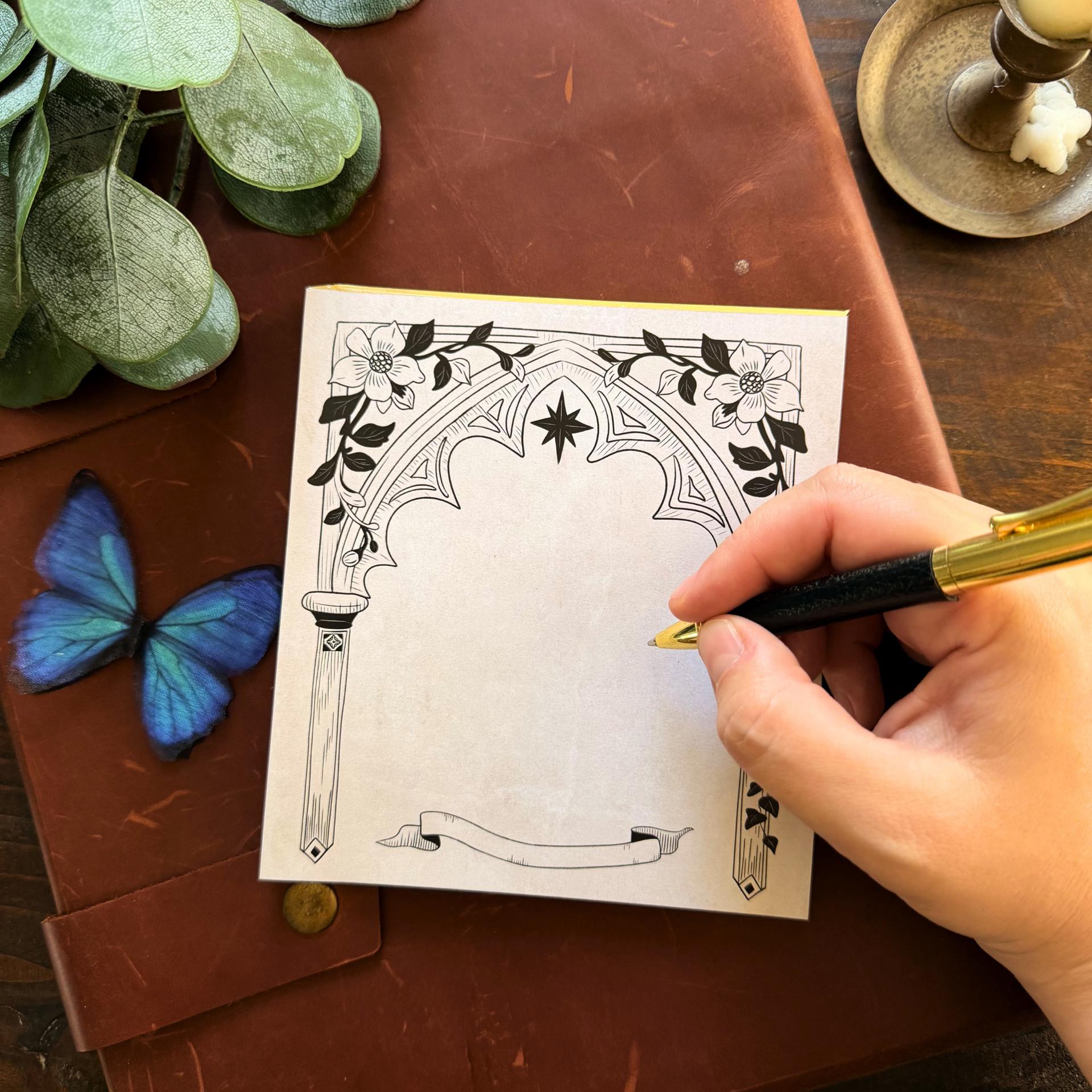 Notepad Template Goth Simple Gothic Border Notepad | 50 Tear-away Pages, Aged Parchment Style ...