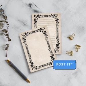 Gothic Border Post-It Notepad | Lined or Unlined, Aged Parchment Style, Gothic Stationary, Dark Academia, Light Academia, Small Writing Pad