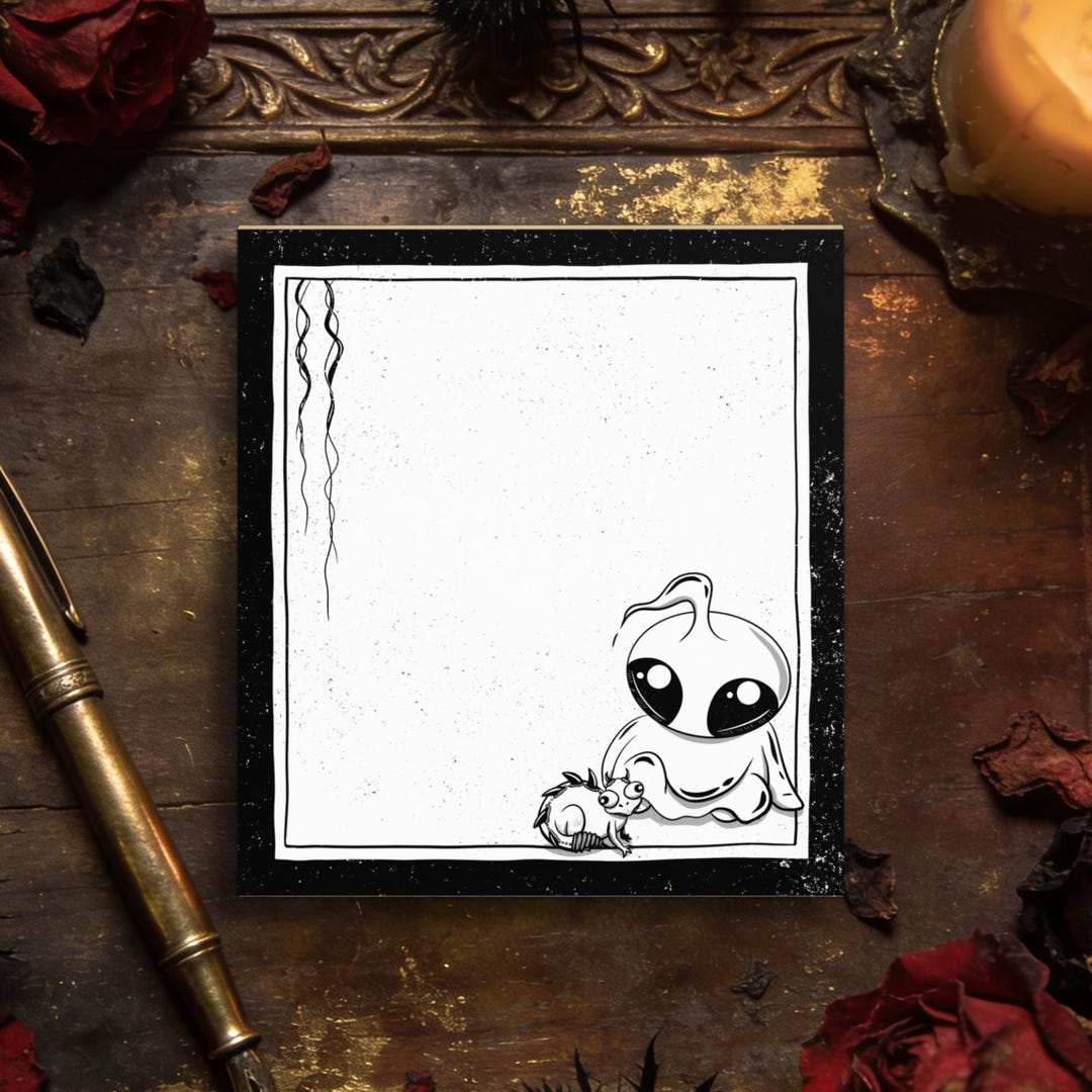 Cute Ghost & Goofy Lizard Notepad | Gothic Haunted Stationary, Dark ...