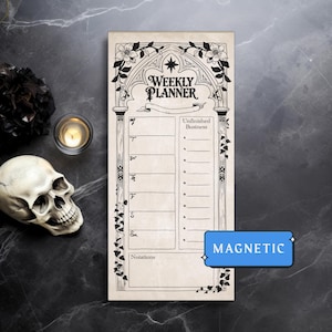 Gothic Weekly Planner Notepad | Magnetic Tear-Away Pad, Aged Parchment Style, Weekly Schedule Paper