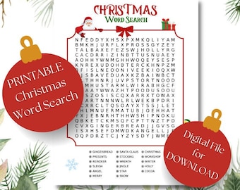 Printable Christmas Word Search, Kids Holiday Activity (Digital Download)