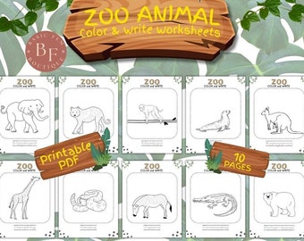Zoo Animal Coloring Pages, Handwriting Practice (PDF Bundle)