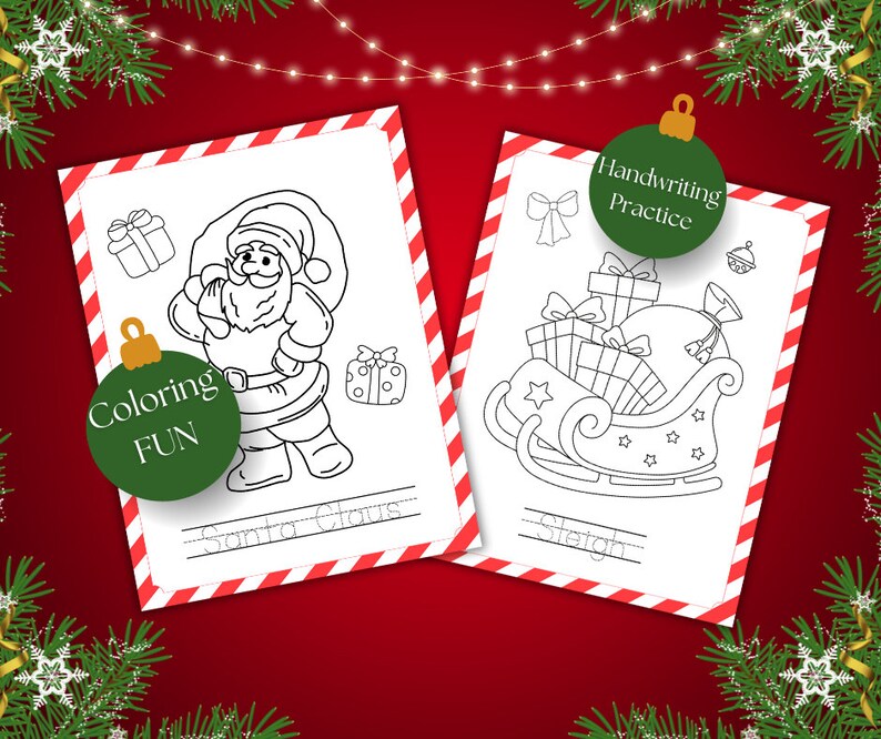 Christmas Coloring & Handwriting Practice Pages Bundle (PDF) - Etsy