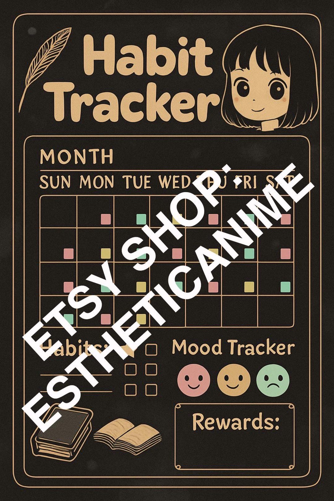 Vintage Anime Habit Tracker Printable IPad Friendly Etsy vintage-anime-habit-tracker-printable-ipad-friendly-etsy