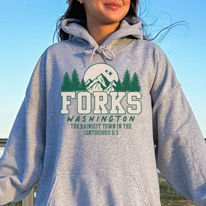 Forks Twilight Inspired Hoodie Forks Washington Rainiest Town Sweatshirt Twilight fan gift Light Academia Twilight Movie Shirt Y2K