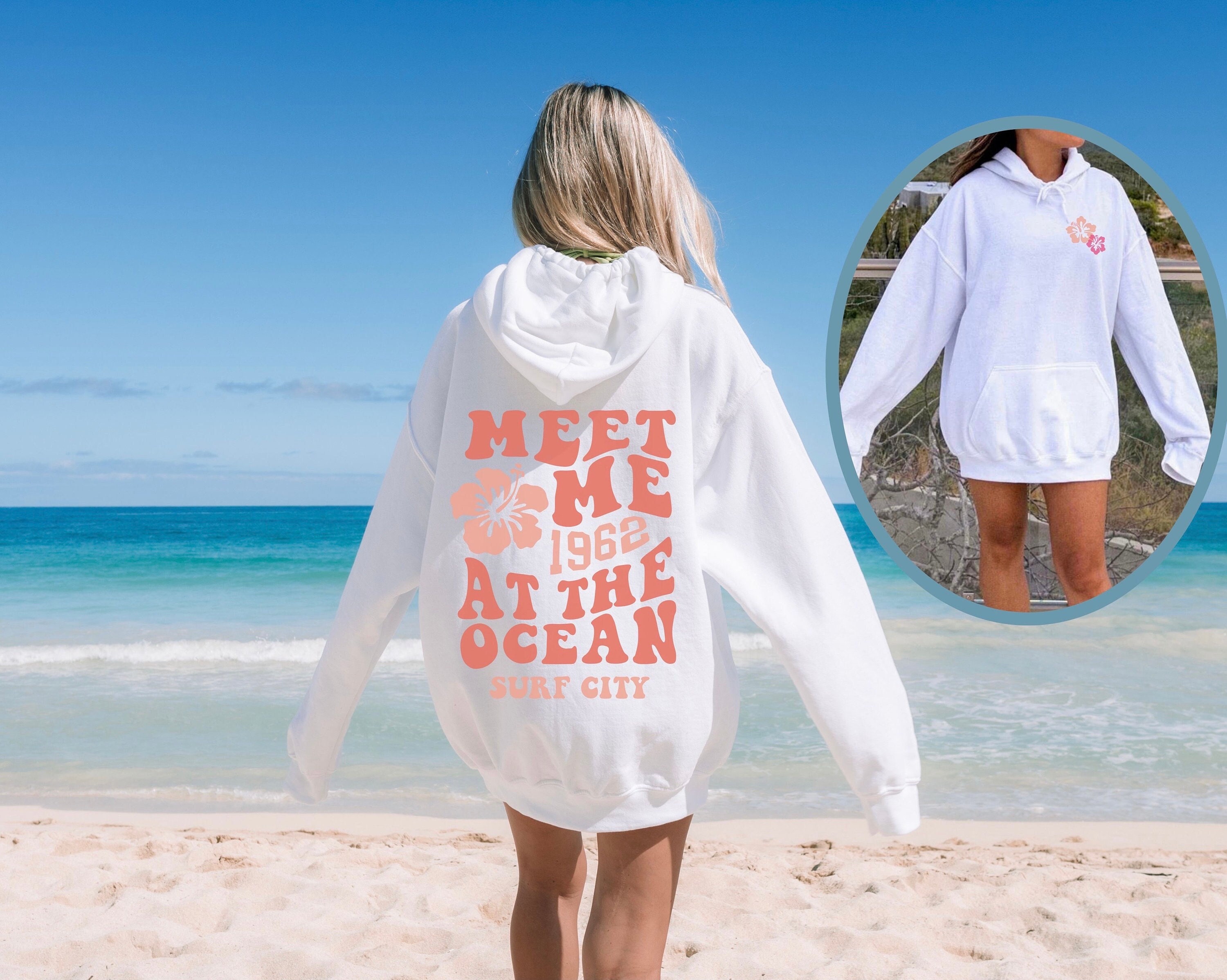 Retro Beach Hoodie Surf Sweatshirt Coconut Girl Wear Oversized Preppy  Hoodie Beachy Crewneck Trendy Clothes Words on Back Teens VSCO Y2K 