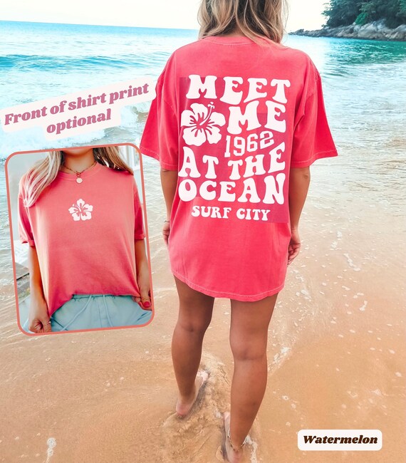 Retro Comfort Colors Surf Beachy Shirt Coconut Girl VSCO Girl Tshirt Preppy  Clothes Trendy Clothes Surfy Wear Oversized Hibiscus Teens Y2K 