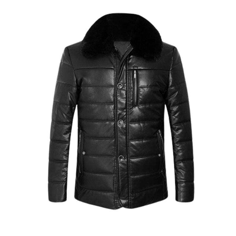 Men's Luxury Black Leather Down Bomber Jacket With Faux - Etsy UK