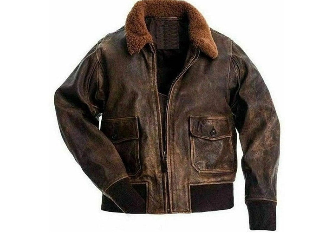 Mens Handmade G1 Military Style Leather Jacket Vintage Style Etsy