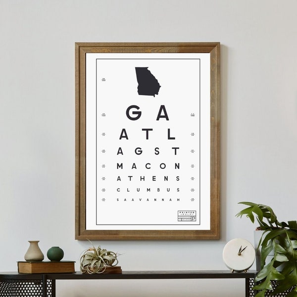 G - L State Pride Eye Chart Print [12x18] | Georgia, Hawaii, Iowa, Idaho, Illinois, Indiana, Kansas, Kentucky, Louisiana