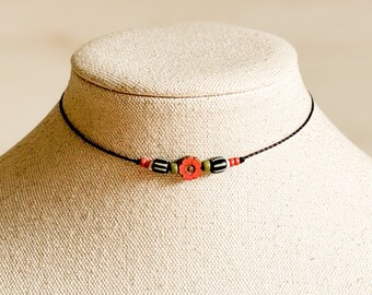 Ethnic Coral Flower Choker | Handmade Jewelry | Minimalist Boho | Adjustable Cord Necklace | Gift for Her