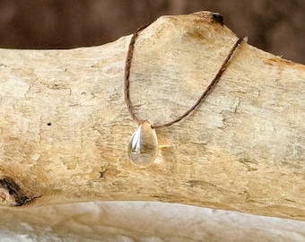 Dainty Crystal Teardrop Choker | Clear Ivory Czech Glass Drop | Minimalist Boho Adjustable Necklace | Gift for Her