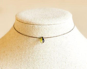 Dainty Crystal Teardrop Choker | Translucent Czech Glass Drop | Minimalist Boho Adjustable Necklace | Gift for Her