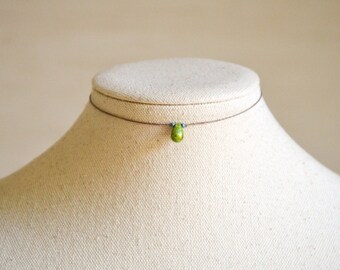 Minimalist Teardrop Choker | Earthy Green Pendant Necklace | Dainty Boho Necklace | Handmade Jewelry | Gift for Her
