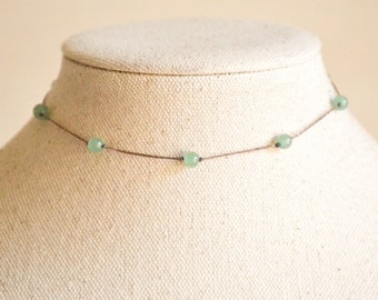 Delicate Green Aventurine Choker | AAA Natural Gemstone | Minimalist Boho Handmade Necklace | Waterproof Crystal Choker