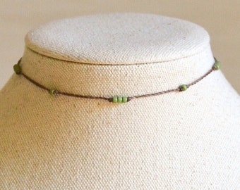 Dainty Beaded Choker | Earthy Seed Bead Choker | Minimalist Boho Knotted Necklace | Adjustable Cord Necklace | Gift for Her