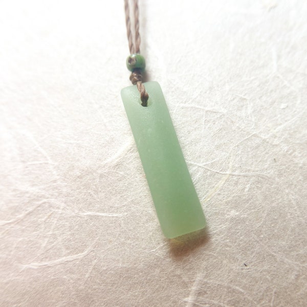 Frosted Sea Glass Bar Pendant Necklace | Cultured Recycled Glass | Hippie Boho Handmade Jewelry | Surfer Style Necklace