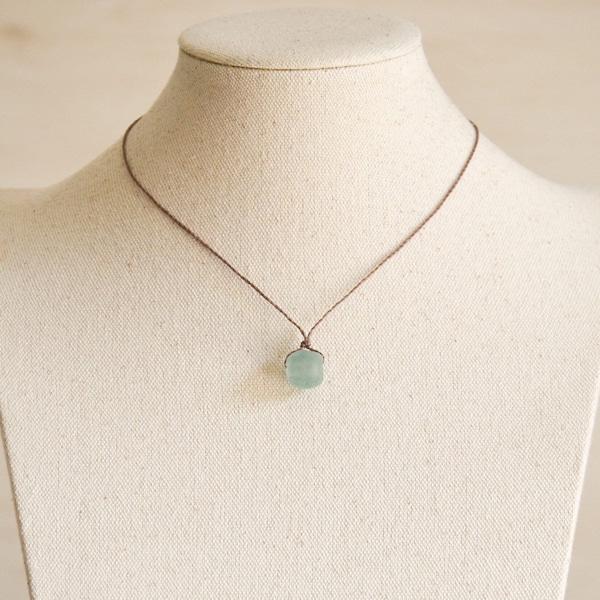 Recycled Glass Pendant Necklace | Rustic Aqua Glass Necklace | Minimalist Boho | Waterproof Necklace | Handmade Jewelry