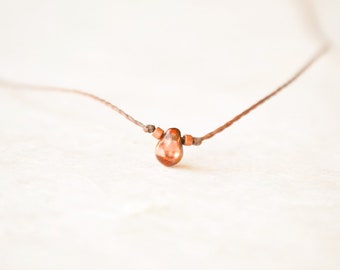 Extra Dainty Teardrop Choker | Rosy Copper Minimalist Czech Glass Necklace | Hippie Boho Handmade Jewelry | Gift for Her