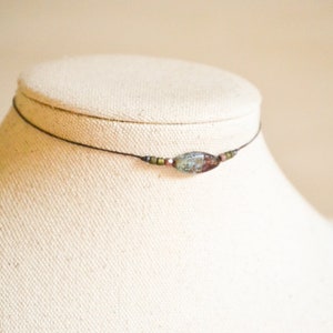 Dainty Czech Glass Choker Earthy Colors Handmade Jewelry Minimalist Boho Adjustable Cord Necklace Gift for Her Bild 2
