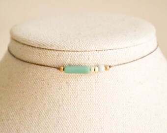 Dainty Sea Glass Necklace | Turquoise Cultured Sea Glass | Hippie Boho Jewelry | Minimalist Choker | Recycled Material