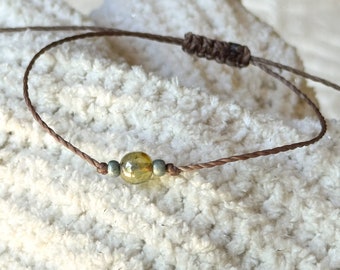 Dainty Light Green Czech Glass Bracelet |  Minimalist Beaded Cord Bracelet | Hippie Boho Handmade Jewelry | Gift for Her